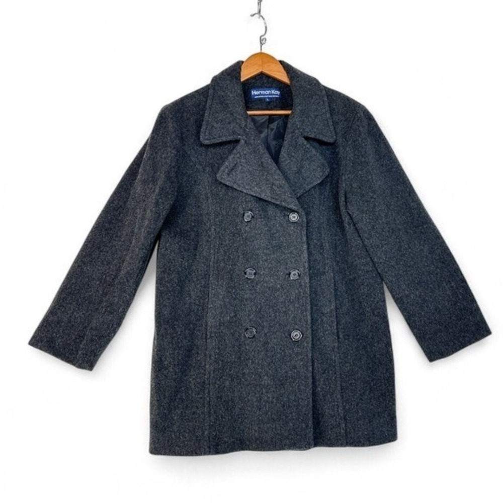 Herman Kay Wool Peacoat Womens Large Charcoal Gray Double Breasted‎ Classic Coat